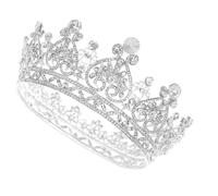 DECOMELODY Vintage Silver Baroque Crown Wedding Party Bride Headdress, Full Round Retro Crystal Bridal Crown Headband for Women, Chic Birthday Celebration Hair Accessory