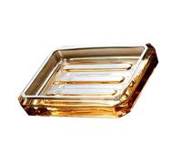 DECOMELODY Wear Resistant Amber Transparent Glass Soap Case Vintage Square Soap Holder with Drainage for Bathroom Kitchen Compact Lightweight Decorative Dish Random Stripe Style