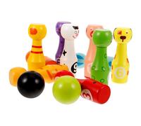 DECOMELODY Wooden Bowling Ball Set Cartoon Animal Design Educational for Early Learning Bowling Game Kit for Indoor Family Fun and Skill Development