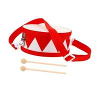DECOMELODY Wooden Double-sided Snare Drum for Boys and Girls Adjustable Strap, Red Small Percussion Instrument for Toddlers and Children Educational Snare Drum Kit