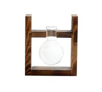 DECOMELODY Wooden Rack Glass Vase with Ball-shaped Hydroponic Plant Container High Temperature Resistant Decorative Flower Planter Terrarium for Home Office Desktop Art