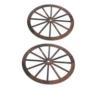 DECOMELODY Wooden Wagon Wheel Decor 2pcs Vintage Rustic Western Wood Wheel Wall Hanging 30x30cm 25x25cm Solid Wood Cartwheel Pendant for Indoor Outdoor Bar Garden