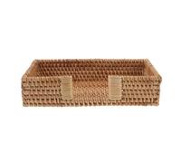 DECOMELODY Woven Rattan Napkin Holder Handcrafted French Nordic Tissue Box with Anti-Slip Square Design Versatile Guest Towel Tray for Kitchen Bathroom Dining Table Storage Organizer