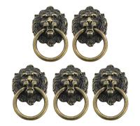 DECOMELODY Zinc Alloy Vintage Lion Head Pulling Handle 5Pcs Antique Bronze Cabinet Knobs for Wardrobe and Door Handles in Home Interiors