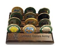 DECOMIL 4 Rows Coin Holder, US Army-Navy-Air Force-Marine Military Collectible Challenge Coin Display Case Wood Stand, Holds 12-16 Coins (Army)
