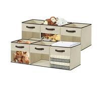 DECOMOMO 13 Inch Storage Bins | Fabric Storage Cubes with Clear Window, Organizer Bins for Shelves Closet Toys Clothes (6pcs, Beige), 22066BG13