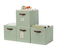 DECOMOMO - 13" x 15" x 13" Storage Basket, Baskets with Labels (4 Pack, Sage Green)