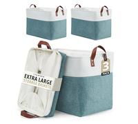 DECOMOMO Fabric Storage Basket Large Closet Storage Bins for Toys Nursery & Laundry Storage (Green & White, XXL - 3 Pack)