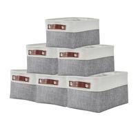 DECOMOMO Foldable Storage Bin Collapsible Sturdy Cationic Fabric Storage Basket Cube W/Handles for Organizing Shelf Nursery Home Closet (Grey and White, Small - 11.8 x 8 x 5.9-6 Pack)