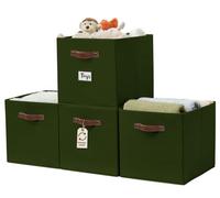 DECOMOMO Storage Baskets, 13x15x13 Storage Cube Bins with Labels for Organizing Shelves Kallax (Kallax / 4pcs, Olive Green)