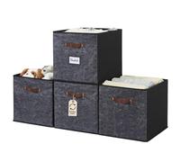 DECOMOMO Storage Baskets, 13x15x13 Storage Cube Bins with Labels for Organizing Shelves Kallax (Kallax / 4pcs, Black Pattern)