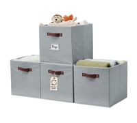 DECOMOMO Storage Baskets, 13x15x13 Storage Cube Bins with Labels for Organizing Shelves Kallax (Kallax / 4pcs, Grey)