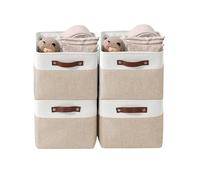 DECOMOMO Storage Baskets | Storage Boxes Fabric Organiser Storage for Wardrobe, Toys, Shelves, Office, Home & Nursery (Large Beige and White 15 x 11 x 9.5 - Set of 4)