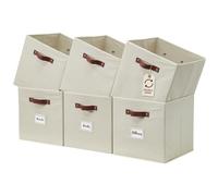 DECOMOMO Storage Bins, Cube Storage Bin with Labels, Fabric Storage Cubes for Shelves (10.5" x 11" / 6pcs, Beige)