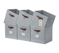 DECOMOMO Storage Bins, Cube Storage Bin with Labels, Fabric Storage Cubes for Shelves (10.5" x 11" / 6pcs, Grey)