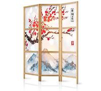 decomonkey 3 panel Room Divider - 54" x 68" / 135 x 171cm Cherry Blossom Mountain Nature Decorative Privacy Screen for Room Separation Home Office Spa