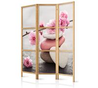 decomonkey 3 panel Room Divider - 54" x 68" / 135 x 171cm Pink Flowers on Stones Decorative Privacy Screen for Room Separation Home Office Spa