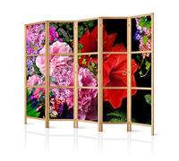 decomonkey 5 panel Room Divider - 89" x 68" / 225 x 171cm Beautiful Coloured Natural Flowers Decorative Privacy Screen for Room Separation Home Office Spa