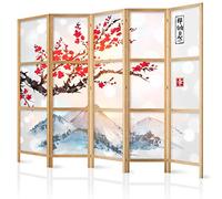 decomonkey 5 panel Room Divider - 89" x 68" / 225 x 171cm Cherry Blossom Mountain Nature Decorative Privacy Screen for Room Separation Home Office Spa