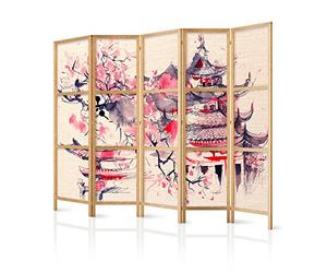 decomonkey 5 panel Room Divider - 89" x 68" / 225 x 171cm Japan Flowers Decorative Privacy Screen for Room Separation Home Office Spa