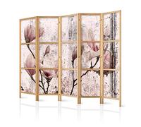 decomonkey 5 panel Room Divider - 89" x 68" / 225 x 171cm Magnolia flower Nature Decorative Privacy Screen for Room Separation Home Office Spa