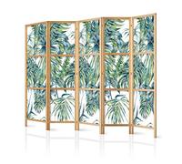 decomonkey 5 panel Room Divider - 89" x 68" / 225 x 171cm Natural Green Plants White Background Decorative Privacy Screen for Room Separation Home Office Spa