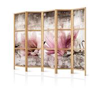 decomonkey 5 panel Room Divider - 89" x 68" / 225 x 171cm Natural Large Magnolia Blossoms Decorative Privacy Screen for Room Separation Home Office Spa
