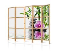 decomonkey 5 panel Room Divider - 89" x 68" / 225 x 171cm Water Stones Flowers Nature Decorative Privacy Screen for Room Separation Home Office Spa