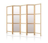 decomonkey 5 panel Room Divider - 89" x 68" / 225 x 171cm White and Wood finish Decorative Privacy Screen for Room Separation Home Office Spa