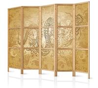 decomonkey 5 panel Room Divider - 89" x 68" / 225 x 171cm Yellow Japan Style Decorative Privacy Screen for Room Separation Home Office Spa