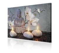 decomonkey | Buddha Candles Canvas Print | 35.4" x 23.6" / 90x60 cm | Wall Art | Wall Picture | Non-Woven Canvas | Photo 1 piece | Zen Stones Wellness Image Modern Decoration Print Decor Living Room