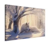decomonkey Canvas Acoustic Print Wolf in winter 47.2" x 31.5" / 120 x 80 cm 1-piece canvas pictures Soundproofing Acoustic insulation Room Wall art on canvas Wolf Winter Snow Nature Animals