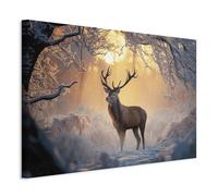 decomonkey Canvas Print A reindeer in the forest 23.6" x 15.7" / 60 x 40 cm 1-piece canvas prints Picture on canvas Wall art Art print decoration Living room Deer Animals Landscape Winter Snow