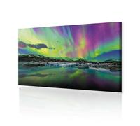 decomonkey | Canvas Print Aurora Borealis | 53.1" x 17.7" / 135x45 cm | Wall Art | Wall Picture | Non-Woven Canvas | Photo 1 piece | Image Decoration Print Decor Landscape Northern LightsGreen