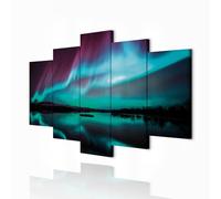 decomonkey | Canvas Print Aurora Northern Lights | 39.4" x 19.7" / 100x50 cm | Wall Art | Wall Picture | Non-Woven Canvas | Photo 5 pieces | Landscape Decoration Print Decor Living Room | Night Sky