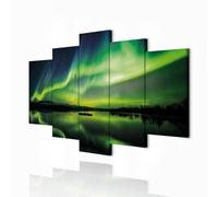 decomonkey | Canvas Print Aurora Northern Lights | 78.8" x 39.4" / 200x100 cm | Wall Art | Wall Picture | Non-Woven Canvas | Photo 5 pieces | Landscape Decoration Print Decor Living Room | Night Sky