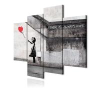 decomonkey | Canvas Print Banksy | 49.6" x 38.6" 126x98 cm | Art Wall Picture | Non-Woven Canvas | Photo 4 pieces | City Graffiti Street Art Balloon Girl Design Decoration Print Decor | Red Black Grey