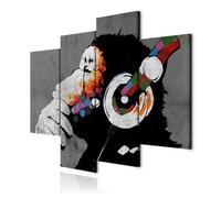 decomonkey | Canvas Print Banksy Monkey | 49.6" x 38.6" / 126x98 cm | Wall Art | Wall Picture | Non-Woven Canvas | Photo 4 pieces | City Graffiti Street Art Animal Design Decoration Print Decor | Grey