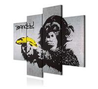 decomonkey | Canvas Print Banksy Monkey | 49.6" x 38.6"/ 126x98 cm | Wall Art | Wall Picture | Non-Woven Canvas | Photo 4 pieces | City Graffiti Street Art Animal Banana Design Decoration Print Decor