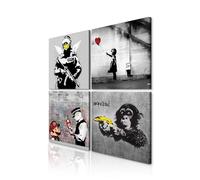 decomonkey | Canvas Print Banksy | Set of 4 Panels 40x40 cm | Wall Art | Wall Picture | Non-Woven Canvas | Abstract Monkey Mario Graffiti Street Art Beton Print Decor | Full size 80x80