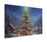 decomonkey Canvas Print Christmas tree in the city 47.2" x 31.5" / 120 x 80 cm 1-piece canvas prints Picture on canvas Wall art Art print decoration Living room Christmas Town Christmas tree