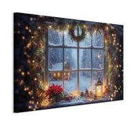 decomonkey Canvas Print Christmas window 47.2" x 31.5" / 120 x 80 cm 1-piece canvas prints Picture on canvas Wall art Art print decoration Living room Gifts Window Christmas Winter