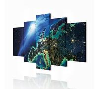 decomonkey | Canvas Print Earth Night Sky | 88.6" x 44.3"/ 225x112.5 cm | Wall Art | Wall Picture | Non-Woven Canvas | Photo 5 pieces | Universe Blue Planet Modern Decoration Print Decor | Living Room