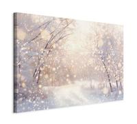 decomonkey Canvas Print Forest with snowflakes 47.2" x 31.5" / 120 x 80 cm 1-piece canvas prints Picture on canvas Wall art Art print decoration Living room Snow Nature Sun