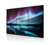 decomonkey | Canvas Print Northern Lights | Full Size 135x90 cm | Wall Art | Wall Picture Non-Woven Canvas | Aurora Winter River Nature Artwork Decoration Print Decor Living Room Set of 3 Panels 45x90