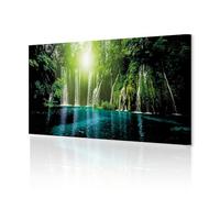 decomonkey | Canvas Print Waterfall Sunrise | 53.1" x 17.7" / 135x45 cm | Wall Art | Wall Picture | Non-Woven Canvas | Photo 1 piece | Forest Lake Nature Modern Decoration Print Decor | Bedroom Green