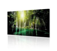 decomonkey | Canvas Print Waterfall Sunrise | 59" x 19.7" / 150x50 cm | Wall Art | Wall Picture | Non-Woven Canvas | Photo 1 piece | Forest Lake Nature Modern Decoration Print Decor | Living Room