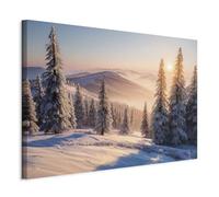 decomonkey Canvas Print Winter sunset 23.6" x 15.7" / 60 x 40 cm 1-piece canvas prints Picture on canvas Wall art Art print decoration Living room Nature Mountain Trees Snow