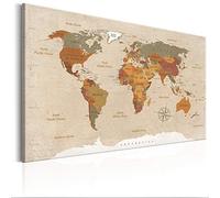 decomonkey Canvas World Map Pin Board Beige English Lettering 120x80 cm | Fibreboard, with 50 pins, 47.2 x 31.5 in, Push pin travel map, Wall art, Traveler's bedroom office living room