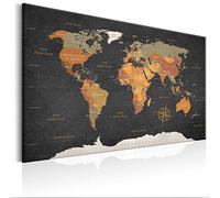 decomonkey Canvas World Map Pin Board Black English Lettering 120x80 cm | Fibreboard, with 50 pins, 47.2 x 31.5 in, Push pin travel map, Wall art, Traveler's bedroom office living room